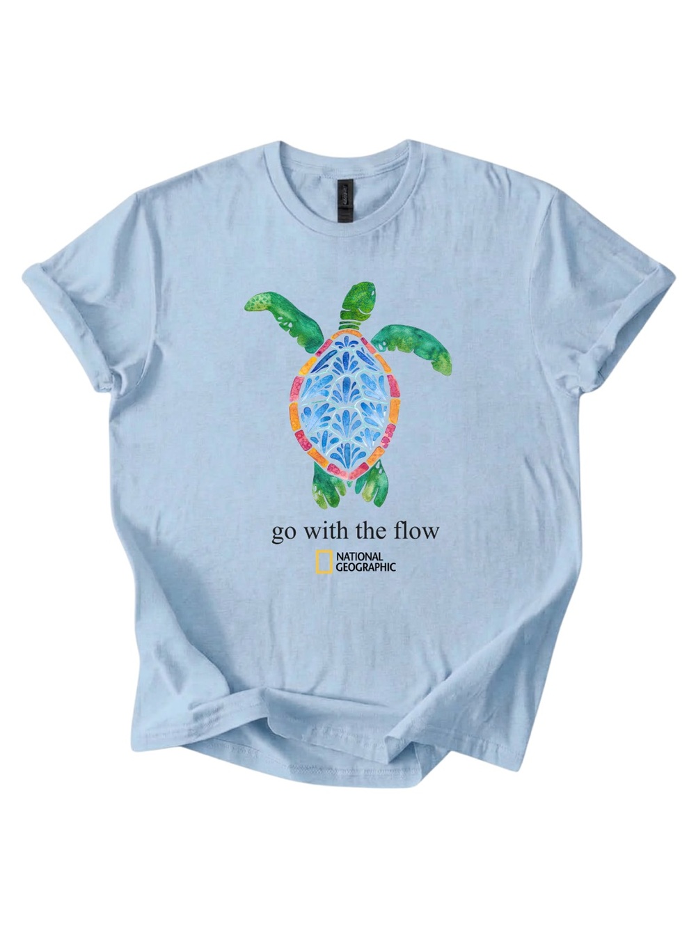 Gildan Light Blue Tee with Colorful Turtle Graphic